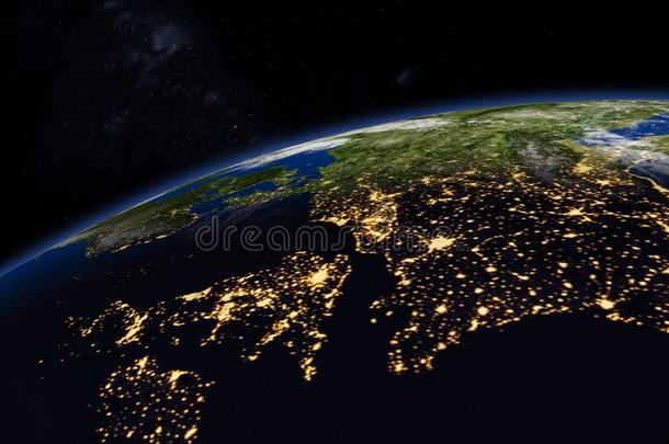 行星地球和终结者线条.欧洲的大陆.