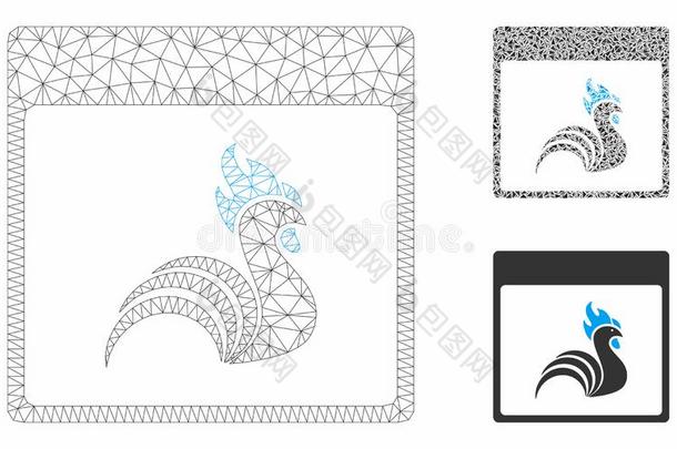 公<strong>鸡日历</strong>页矢量网孔尸体模型和三角形生态种群