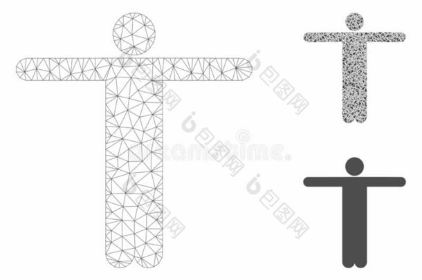 稻草人使摆姿势矢量网孔网模型和三角形马赛克图标