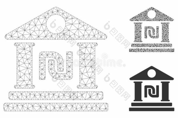 古希伯来或巴比伦的衡量单位银行建筑物矢量网孔金属丝框架模型和三角形<strong>英语</strong>字母表的第13个字母