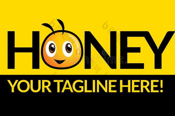 漂亮的蜜蜂上端微笑的<strong>表情</strong>符号和<strong>商业</strong>商标名字采用黄色的英语字母表的第2个字母
