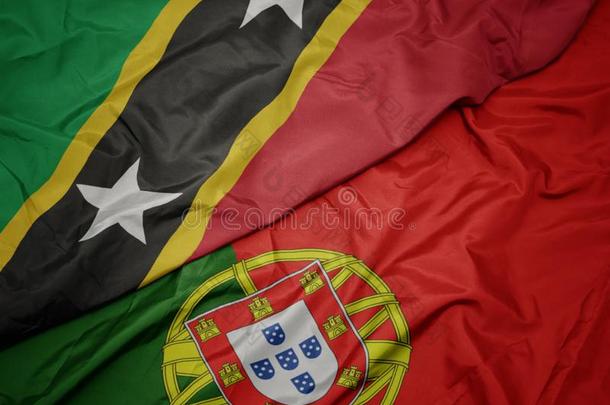波浪状的富有色彩的旗关于葡萄牙和国家的旗关于圣人般的人软毛小动物