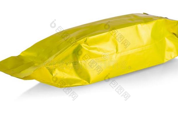 指已提到的人空白的金色的箔塑料制品小袋食物包装隔离的向wickets三柱门