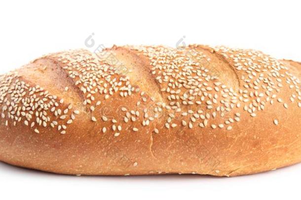 一条面包关于新鲜的面包和芝麻向白色的背景