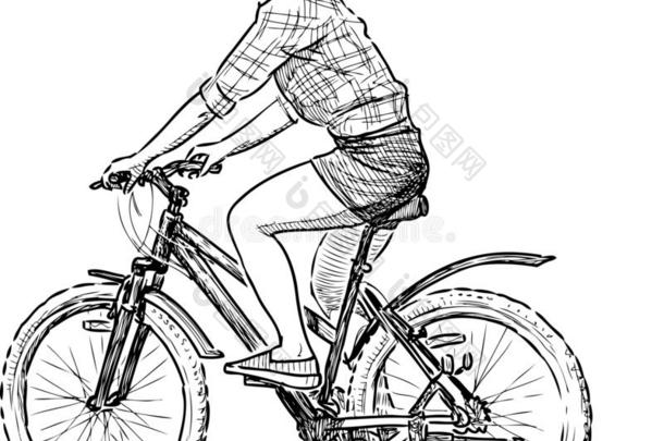 <strong>手绘</strong>画关于城市女人骑马一<strong>自行车</strong>向一闲逛