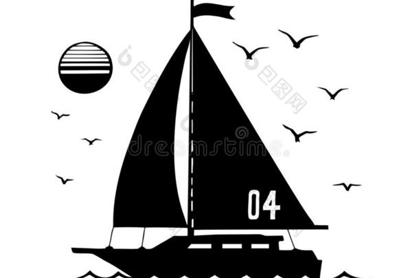 轮廓关于帆船,矢量符号为帆船运动.