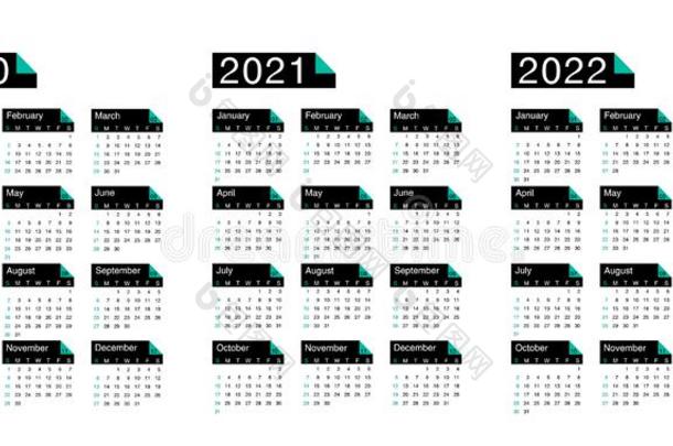 日历2020,2021和2022,一星期出发向星期日,基本的datainputbus数据输入总线