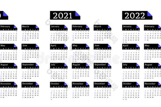 日历2020,2021和2022,一星期出发向星期日,基本的datainputbus数据输入总线