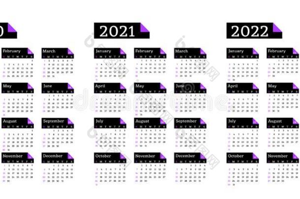 日历2020,2021和2022,一星期出发向星期日,基本的datainputbus数据输入总线