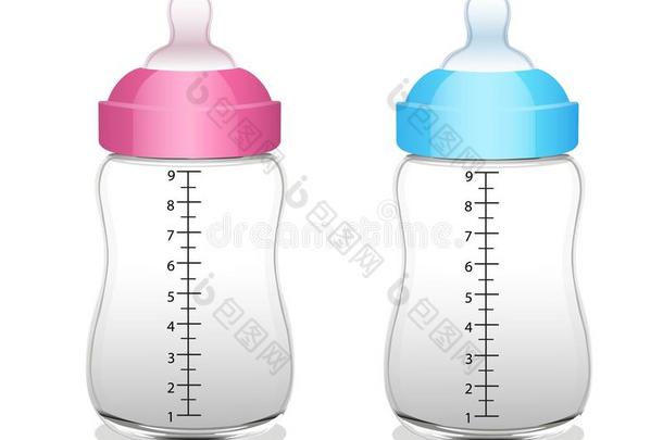 婴儿瓶子为女孩和为男孩.矢量说明.