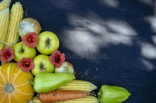 多汁的成熟的南瓜,苹果,谷物和别的蔬菜向一bl一ck