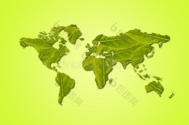绿色的世界地图det.那个使从堆垛关于绿色的树叶.