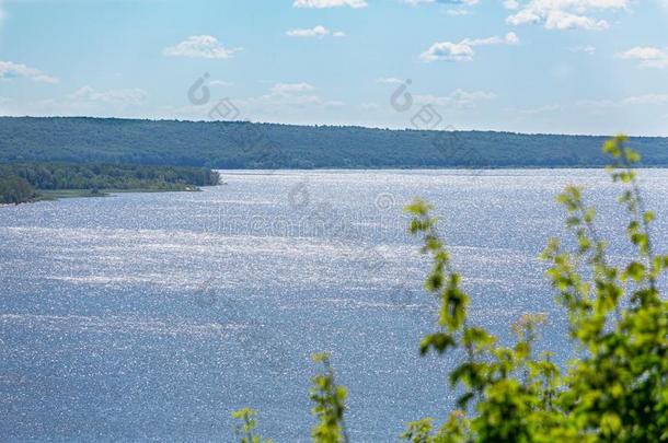 美丽的河风景.夏和煦的：照到阳光的一天.伏尔加河河,russet黄褐色的