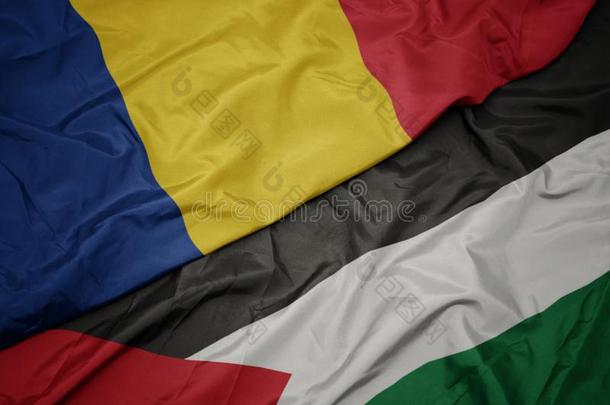 波浪状的富有色彩的旗关于巴勒斯坦和国家的旗关于罗马尼亚