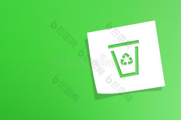 笔记纸和回收利用象征向绿色的背景