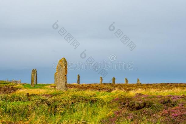石头圆形石结构在指已提到的人戒指关于布罗德加,奥克尼郡,苏格兰.新石器时代的