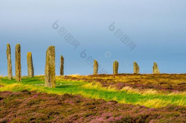 石头圆形石结构在指已提到的人戒指关于布罗德加,奥克尼郡,苏格兰.新<strong>石器</strong>时代的