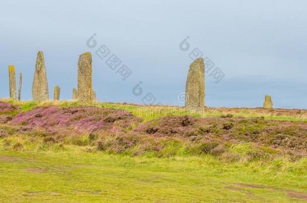 石头圆形石结构在指已提到的人戒指关于布罗德加,奥克尼郡,苏格兰.<strong>新石器</strong>时代的