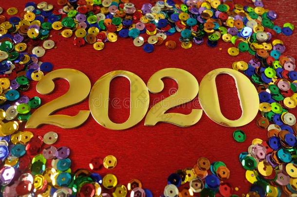 幸福的新的年<strong>2020</strong>.象征从<strong>数字2020</strong>向红色的背景
