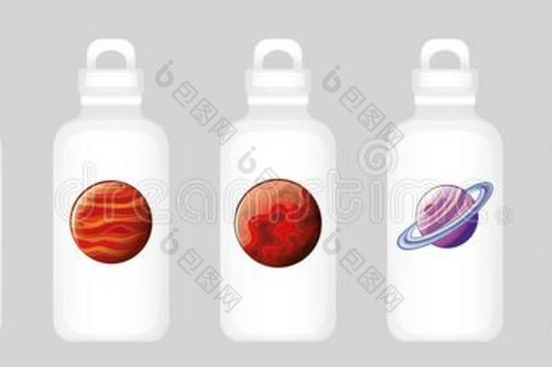 水瓶子设计和不同的行星