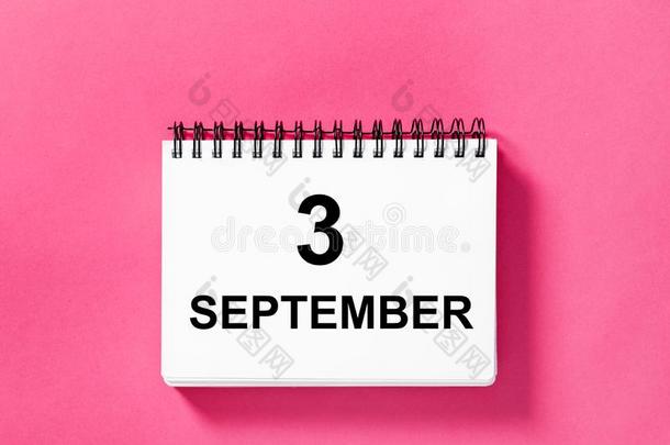 日历书日期粉红色的背景3九月
