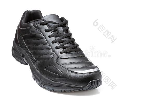 黑的皮橡皮底帆布鞋,偶然的鞋子,脚后跟凸起的,向一白色的b一c