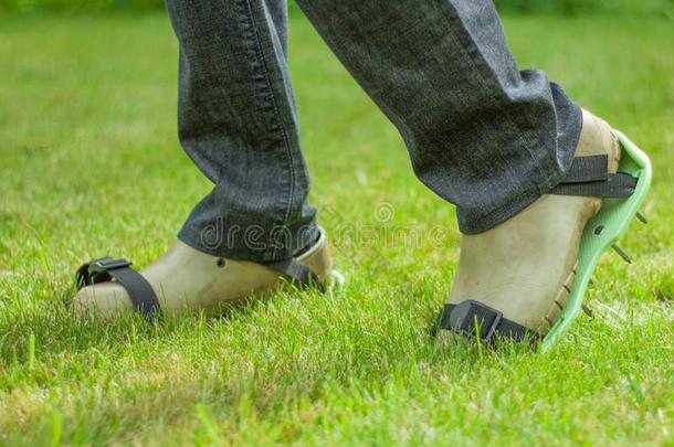 女人使人疲乏的有穗的草地使恢复<strong>元气</strong>使暴露于空气中鞋子,园艺