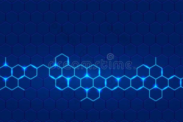 <strong>蓝色科技背景</strong>和六角形的灼热的模式