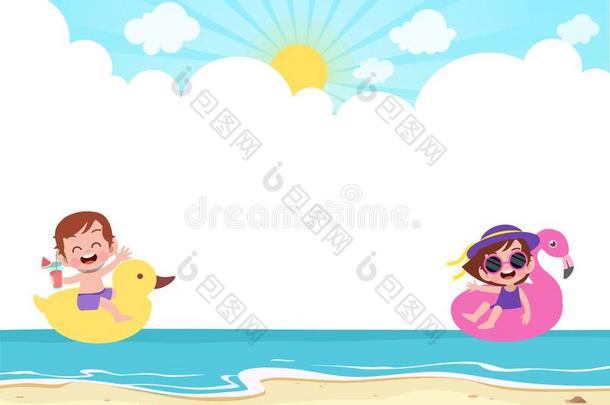 幸福的小孩比赛在海滩矢量illustr在ion