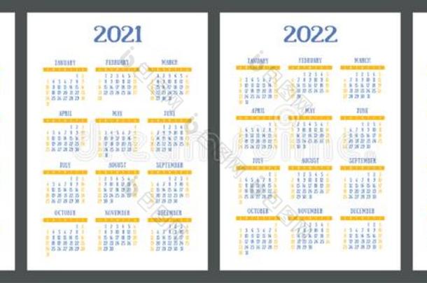 日历2020,<strong>2021</strong>,2022和2023.英语颜色矢量放置.Venezuela委内瑞拉