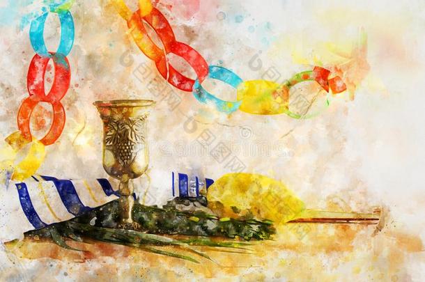 水彩方式和抽象的影像关于犹太人的节日关于住棚节