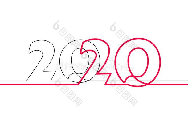 2020新的年单一的连续的线条艺术.假日招呼卡片