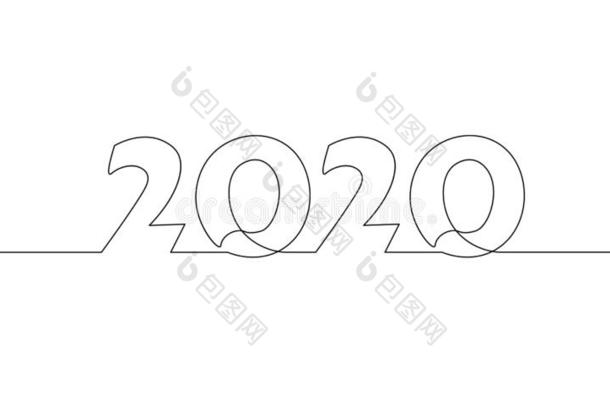 2020新的年单一的连续的<strong>线条</strong>艺术.假日招呼<strong>卡片</strong>