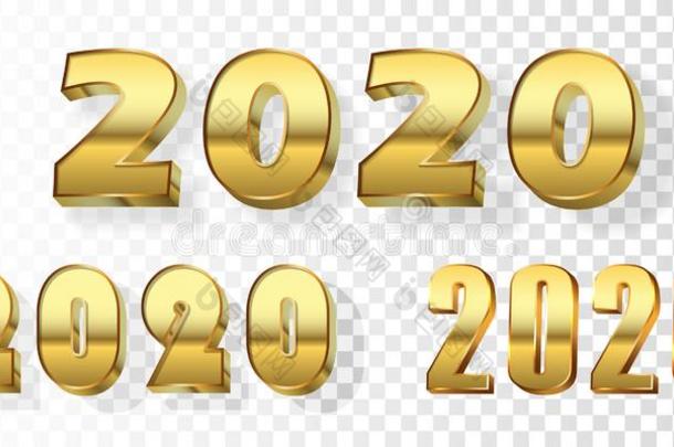 幸福的新的年数字放置.金3英语字母表中的第四个字母数字2020隔离的白色的Turkey土耳其