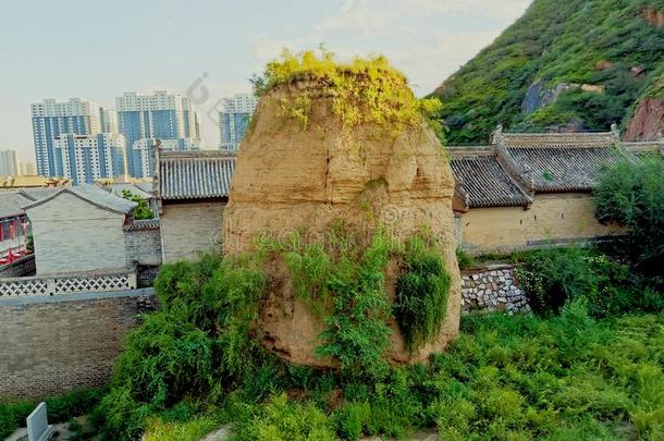 灯塔塔古代的建筑学城堡山峰植物现代的弓形