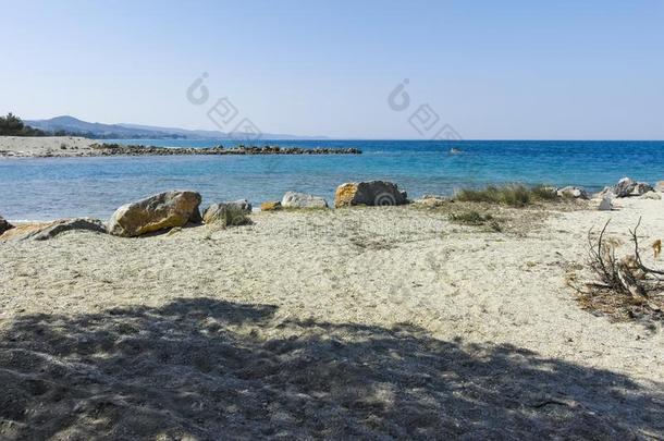 环礁湖海滩在卡桑德拉半岛半岛,哈尔基季基半岛,希腊