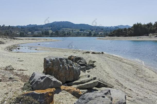 环礁湖海滩在卡桑德拉半岛半岛,<strong>哈尔基</strong>季<strong>基</strong>半岛,希腊