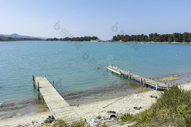 环礁湖海滩在卡桑德拉半岛半岛,哈尔基季基半岛,希腊