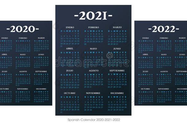 西班牙的日历2010-2021-2022矢量样板