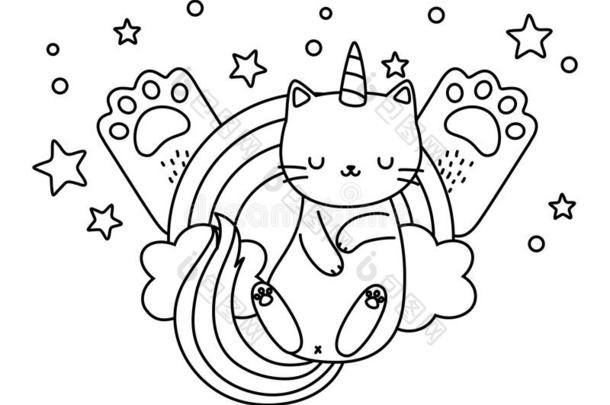 独角兽猫漫画矢量设计