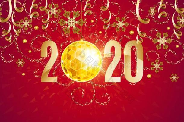 2020,幸福的新的年,金.招呼卡片和金en文本2020