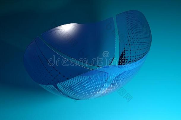 抽象的球形的玻璃物体飞行的越过一<strong>蓝色</strong>surf一ce-3英语字母表中的第四个字母