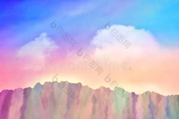 风景水彩绘画:悬崖和黎明天.