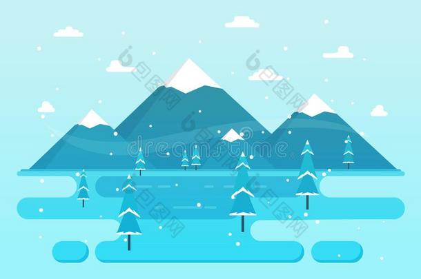 冬地点雪风景和松树树山简单的illustrate举例说明
