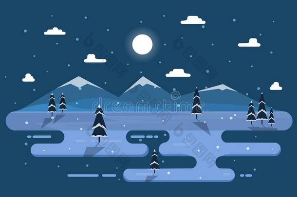 冬地点雪风景和松树树山<strong>简单</strong>的illustrate举例说明