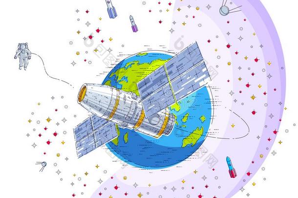 空间车站飞行的轨道的飞行大约地球,宇宙飞船休闲健身中心