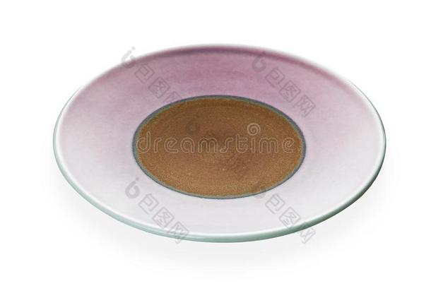 空的陶器的<strong>盘子</strong>,典型的粉红色的<strong>盘子</strong>隔离的向白色的后面