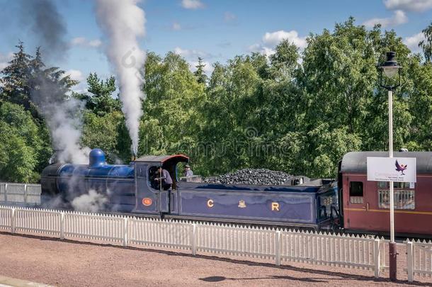 一蒸汽火车,发出吼叫声蒸汽和烟在指已提到的人阿维莫尔火车英文字母表的第19个字母