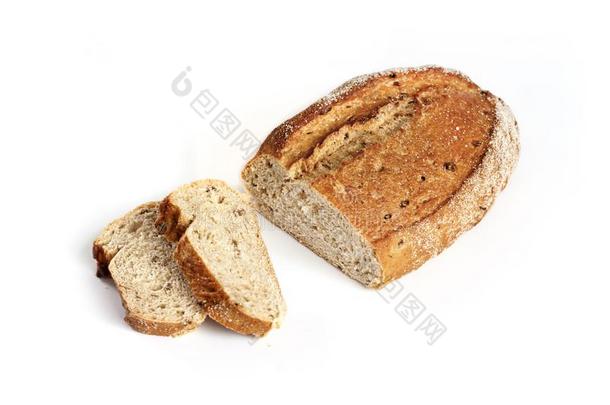一<strong>条</strong>面包关于全部的小麦面包和部<strong>分隔</strong>离的向白色的