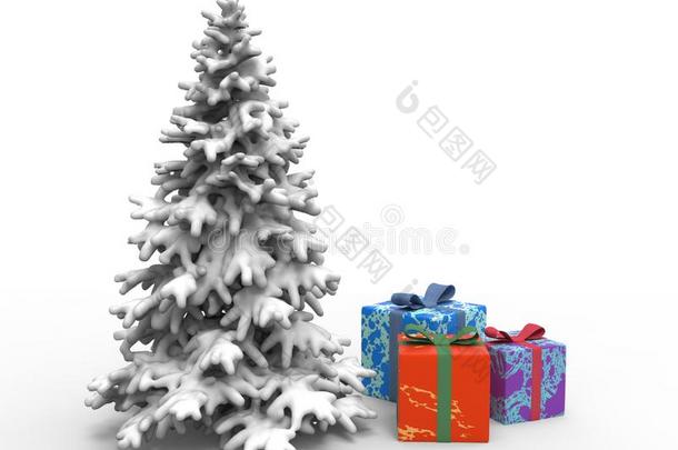 圣诞节树和雪和礼物